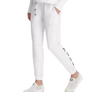 DKNY SPORT Women’s High Rise White Knit Cropped Jogger Pants With Logo Size S